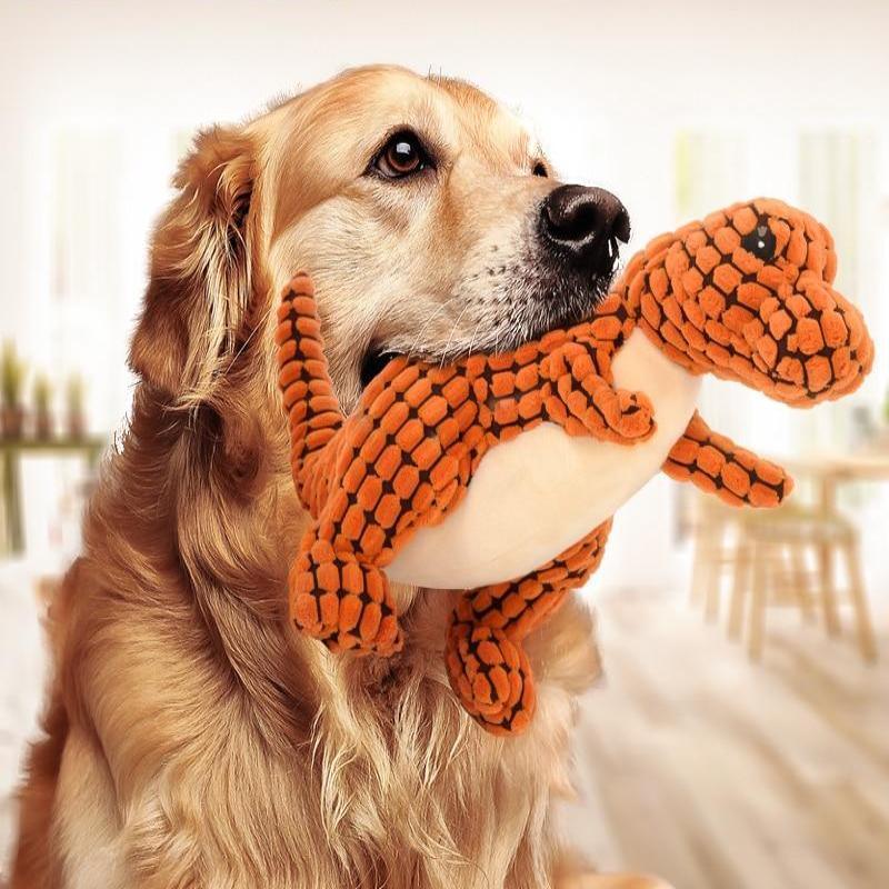 Giant Fleece Dinosaur Interactive Dog Toy With Squeakers - Perfect For